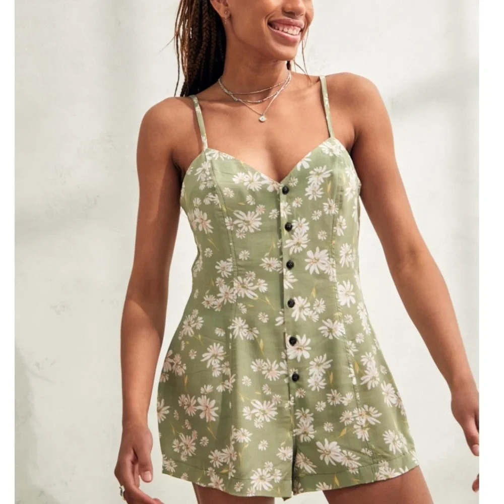 Urban Outfitters Archive Green Floral Maddison Mini Playsuit Romper